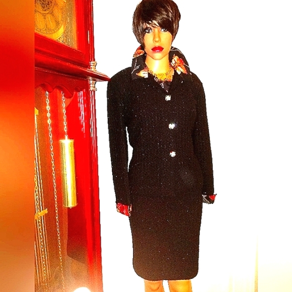 CHRISTIAN A. 12/14 VINTAGE WOOL SILK TWEED BOUCLE 3PC METALLIC SKIRT SUIT SET - Picture 9 of 15